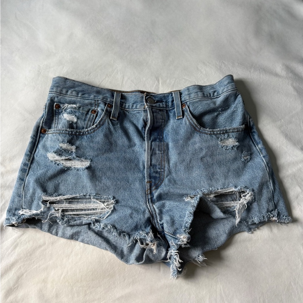 Levi's Light Blue Distressed Jean Shorts